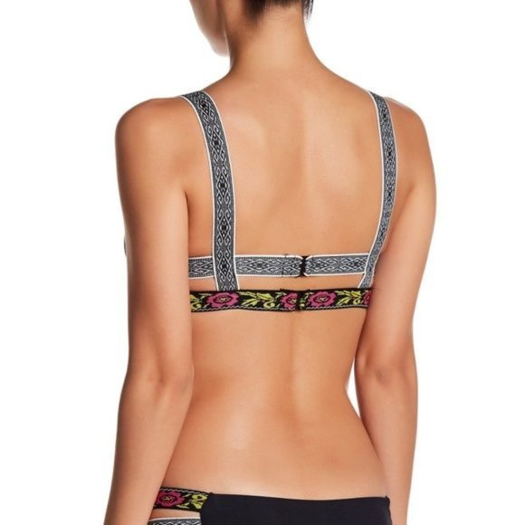 Deneuve Black Scoop Neck Embroidered Swim Top - Picture 2 of 6